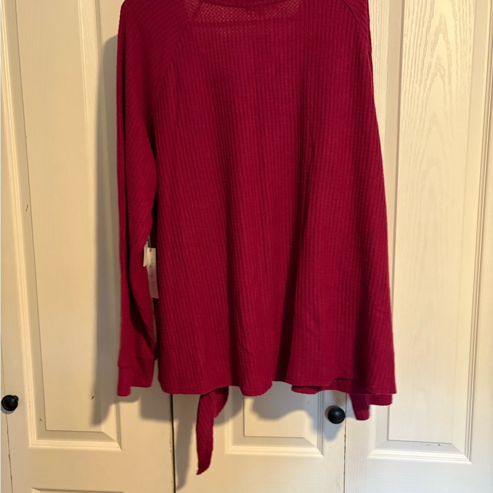 Nine Britton Red Long Sleeve Tie Front Blouse - Picture 3 of 3
